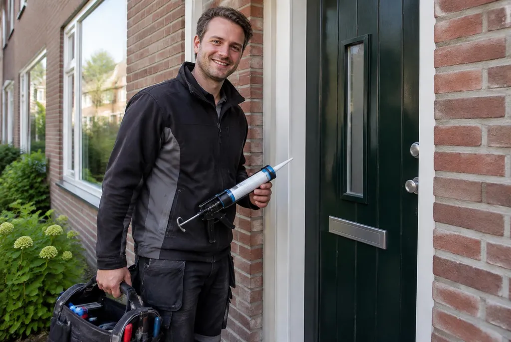 Vakman van Kitbedrijf Haarlem bij de voordeur van een woning